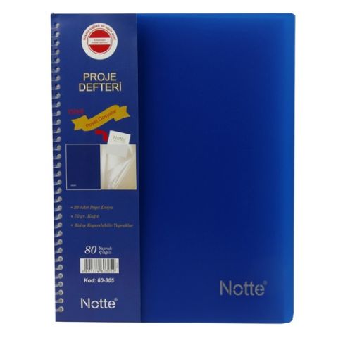 Notte Plastik Kapak Spiralli A4 Proje Defteri Kareli 80 Yaprak