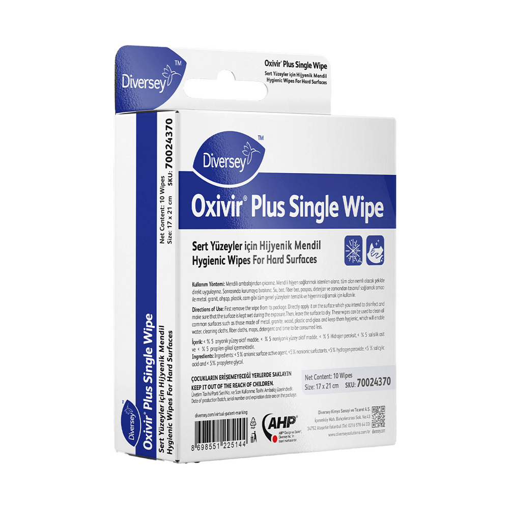 Diversey Oxivir Plus Single Wipe Sert Yüzeyler Için Temizleyici Hijyenik Mendil 10 'lu