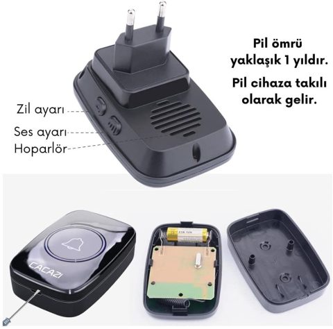 Kablosuz Uzaktan Kumandalı Kapı Zili Led Melodili 300 Metre Cacazi
