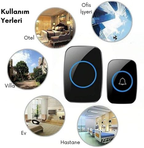 Kablosuz Uzaktan Kumandalı Kapı Zili Led Melodili 300 Metre Cacazi