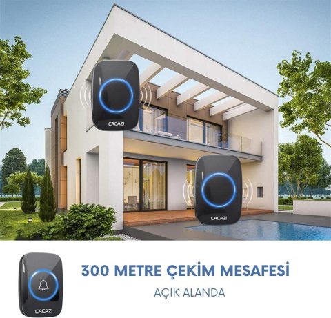 Kablosuz Uzaktan Kumandalı Kapı Zili Led Melodili 300 Metre Cacazi