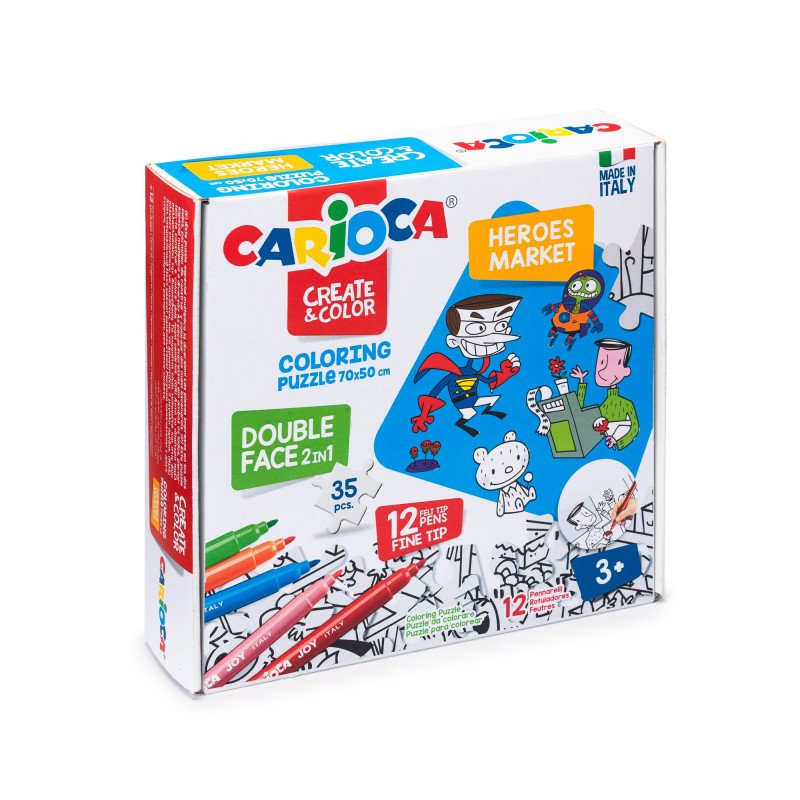 Carioca Boyanabilir Puzzle Hereos Serisi+12 Adet Keçeli Kalem