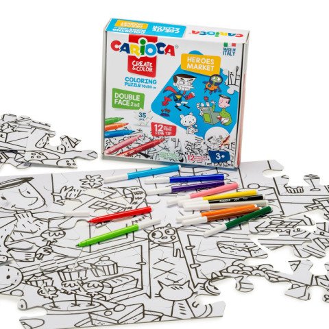 Carioca Boyanabilir Puzzle Hereos Serisi+12 Adet Keçeli Kalem