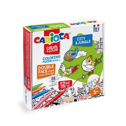Carioca Boyanabilir Puzzle City and Jungle Serisi+12 Adet Keçeli Kalem