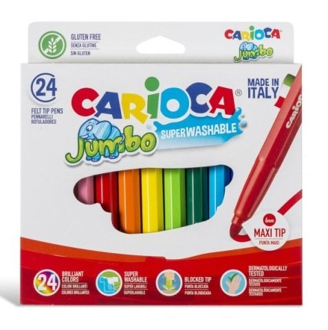 Carioca Jumbo Süper Yıkanabilir Keçeli Boya Kalem Seti 24 Renk