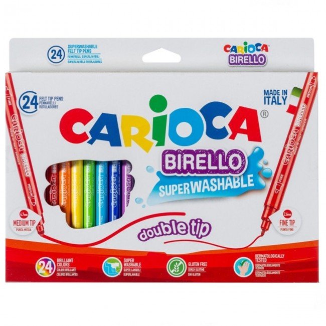 Carioca Birello Süper Yıkanabilir Çift Taraflı Keçeli Boya Kalem Seti 24 Renk