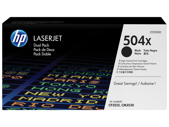 HP 504X 2-pack High Yield Black Original LaserJet Toner Cartridges (CE250XD)