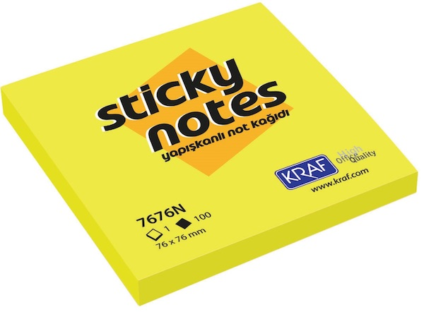 Kraf Yapışkanlı Not Kağıdı 76X76 Neon Sarı 100YP