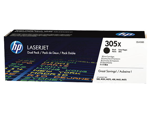 HP 305X 2-pack High Yield Black Original LaserJet Toner Cartridges (CE410XD)