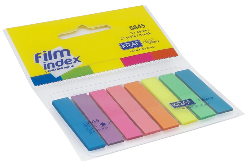 Kraf Plastik Film Index 8X45mm. 8 RenkX 25 Sayfa