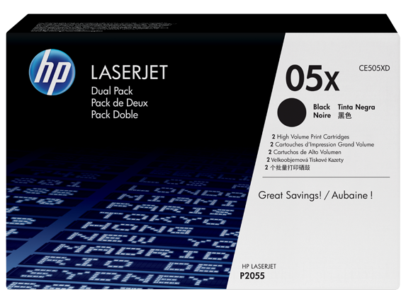 HP 05X 2-pack High Yield Black Original LaserJet Toner Cartridges (CE505XD)