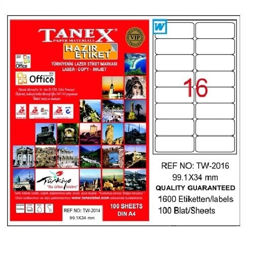 Tanex TW-2016 Laser Etiket 99X34mm