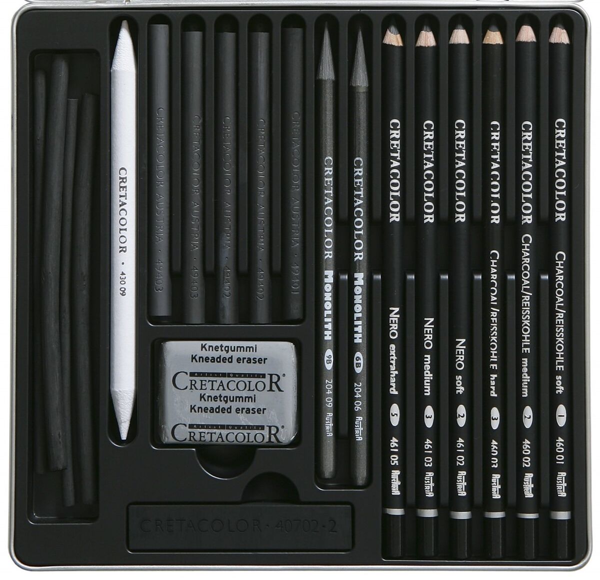 Cretacolor Black Karakalem Çizim Seti Metal Kutu 20 Parça Metal Kutu 40030