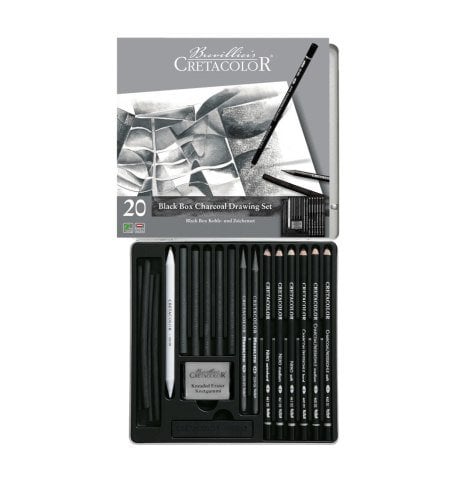 Cretacolor Black Karakalem Çizim Seti Metal Kutu 20 Parça Metal Kutu 40030