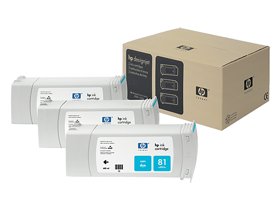 HP 81 3-pack 680-ml Cyan DesignJet Dye Ink Cartridges (C5067A)