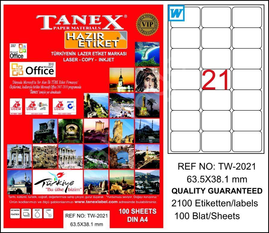 Tanex TW-2021 Laser Etiket 63.5x38mm