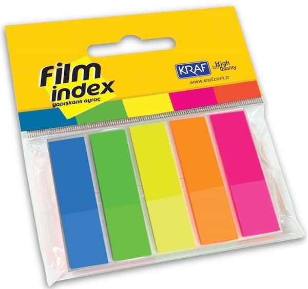 Kraf Plastik Film Index 13X44mm. 5 RenkX 25 Sayfa