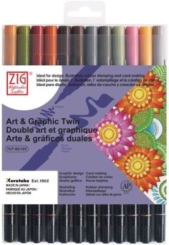 Zig Art & Graphic Twin Brush Pen Çift Uçlu Çizim Kalemi Muted 12’li Set TUT-80/12VMU