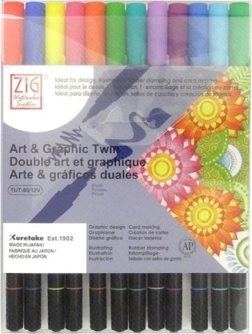 Zig Art & Graphic Twin Brush Pen Çift Uçlu Çizim Kalemi Muted 12’li Set TUT-80/12VBR
