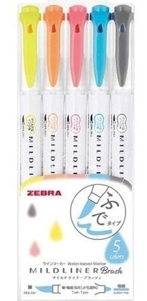 Zebra Mildliner Çift Uçlu Brush Pen 5 Renk WFT8-N-5C