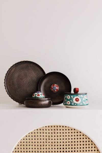 KUBBELİ Bakır Hamam Tası [Çini Kubbe Dekor No:1-17cm]