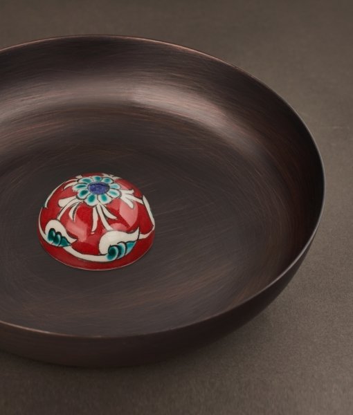 KUBBELİ Bakır Hamam Tası [Çini Kubbe Dekor No:1-17cm]