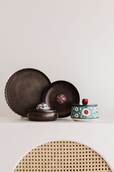 KUBBELİ Bakır Hamam Tası [Çini Kubbe Dekor No:2-17cm]