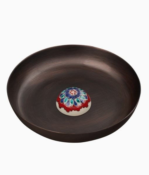 KUBBELİ Bakır Hamam Tası [Çini Kubbe Dekor No:2-17cm]