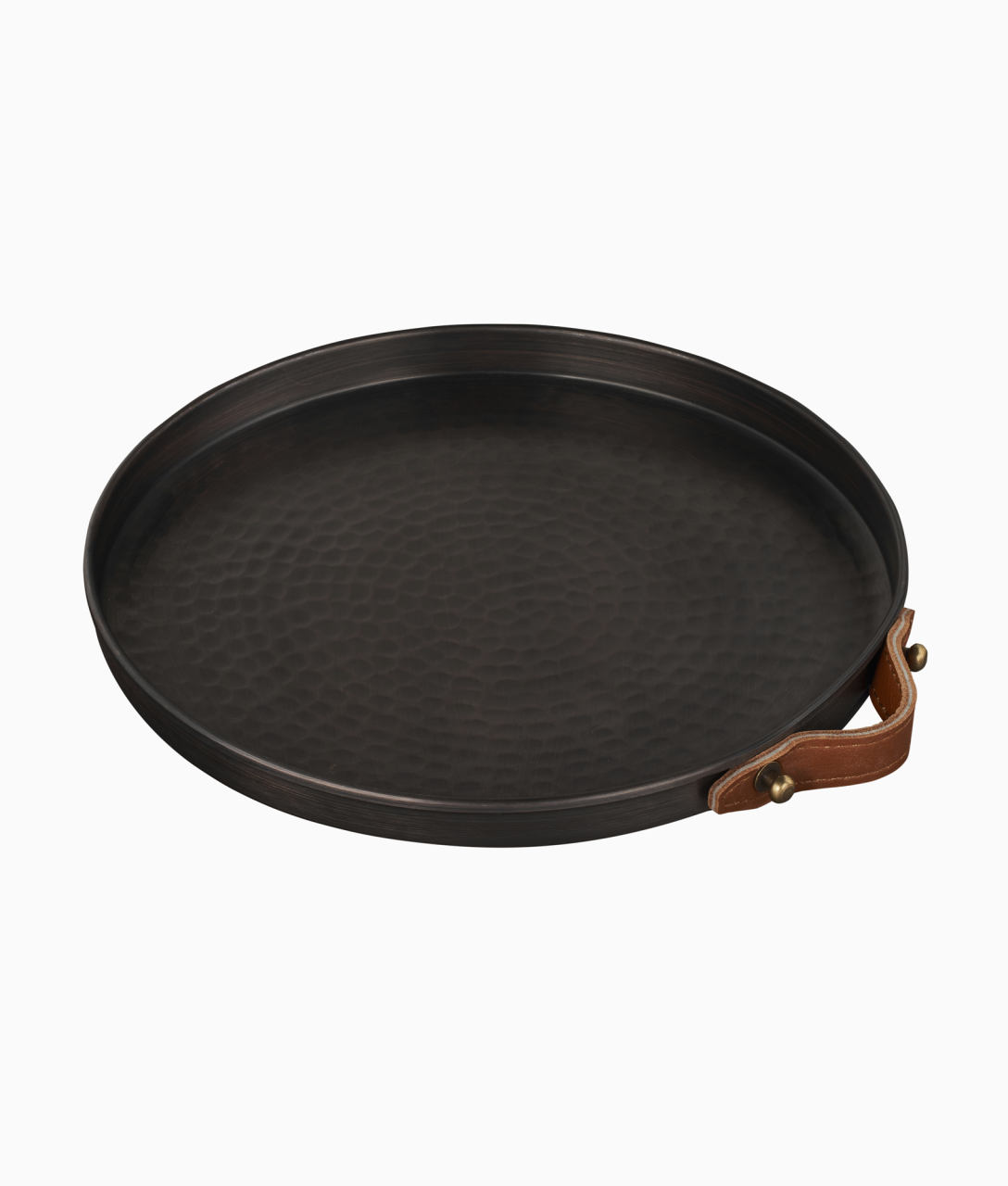ALA Bakır Tepsi [Deri Kulp-23cm] Taba Deri Kulp