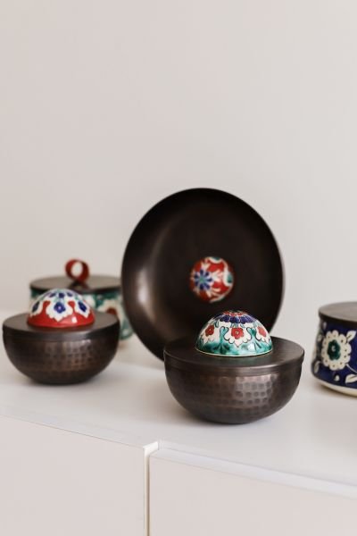 KUBBELİ Bakır Lokumluk [Çini Kubbe Dekor No:L1-11cmx9cm]