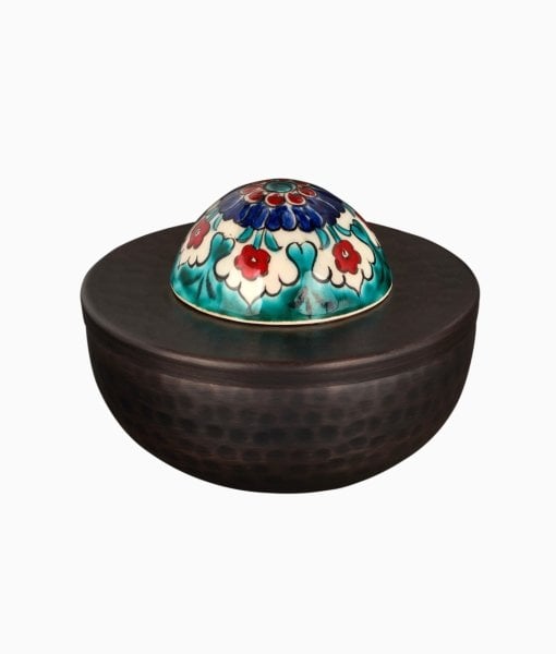 KUBBELİ Bakır Lokumluk [Çini Kubbe Dekor No:L1-11cmx9cm]