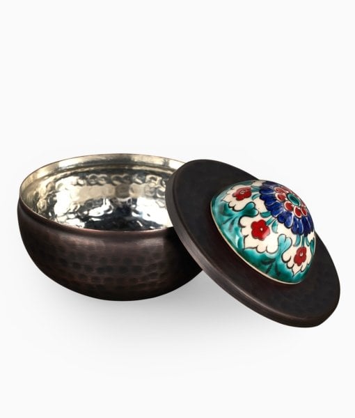 KUBBELİ Bakır Lokumluk [Çini Kubbe Dekor No:L1-11cmx9cm]