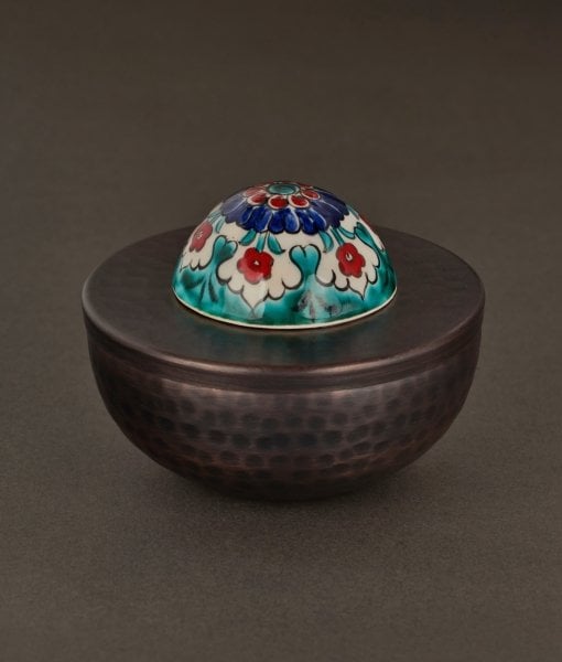 KUBBELİ Bakır Lokumluk [Çini Kubbe Dekor No:L1-11cmx9cm]