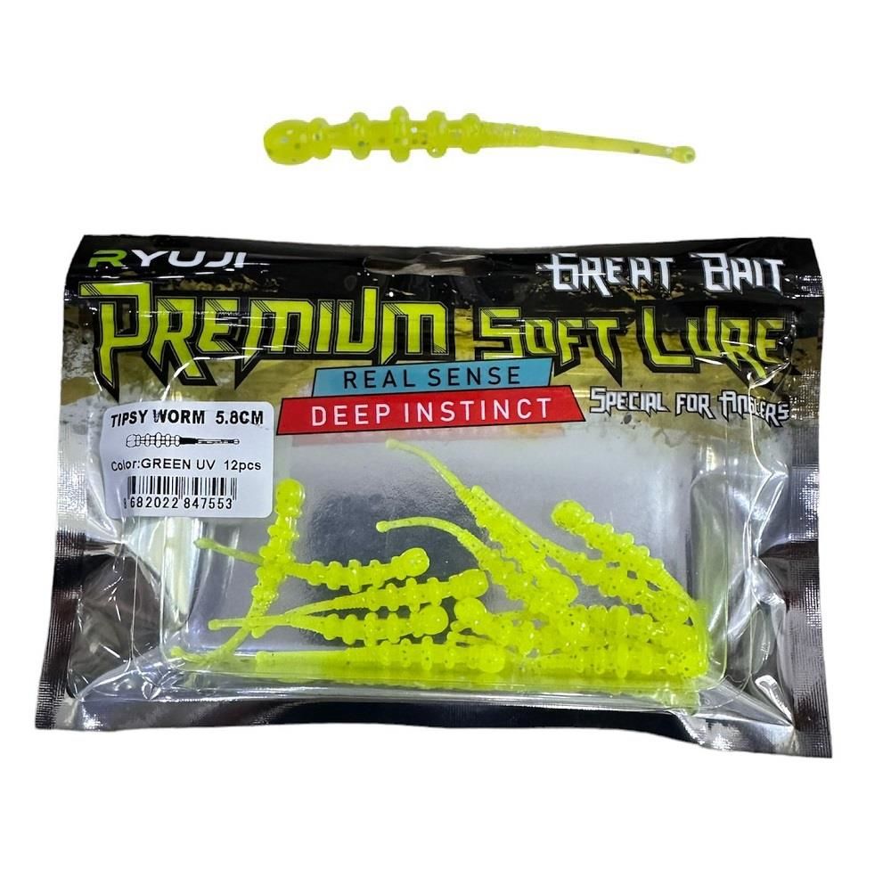 Ryuji Tipsy Worm 5.8cm LRF Silikon Yem (12 Adet) Green UV