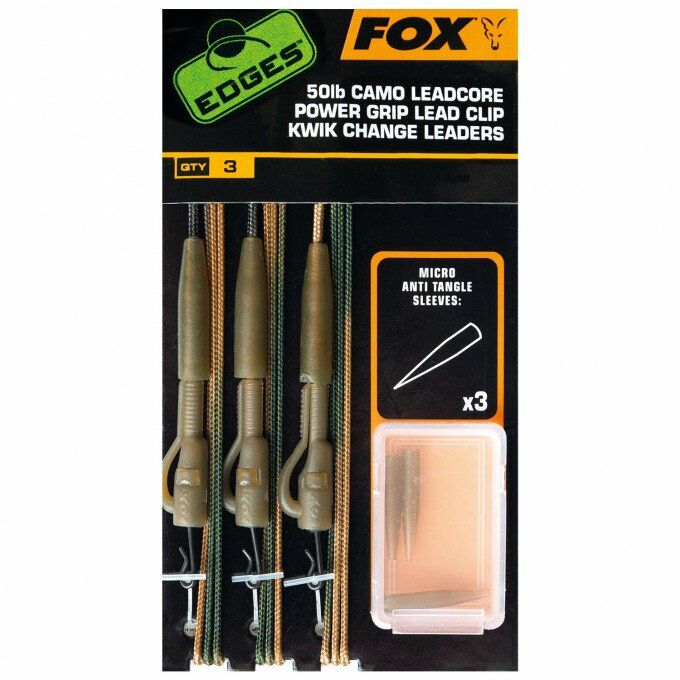 Fox Edges Power Grip Lead Clip Kwik Change Leaders 50 lb (3'lü Paket)