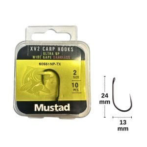 Mustad XV2 Carp Wide Gape Barbless No:2 Sazan İğnesi (10 adet)