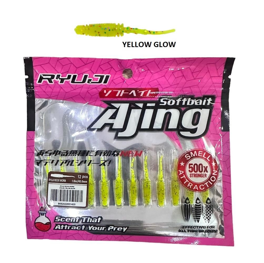 Ryuji Rock Worm 4cm Kokulu LRF Silikon Yem (12 adet) Yellow Glow