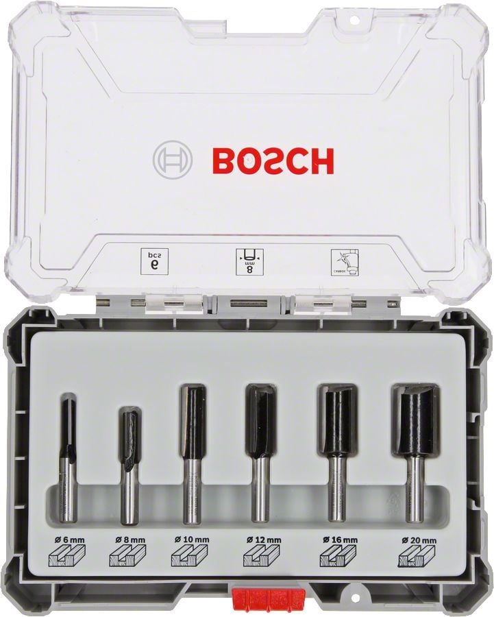 Bosch - Profesyonel 6 Parça Düz Freze Ucu Seti 8 mm Şaftlı