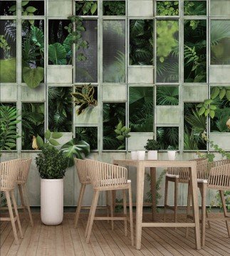 Seven duvar posteri M706- Tropikal yeşil  yapraklar-modern-fon