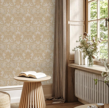 Denta-1411-4-Damask-koyu krem -desenli-simli-( 10,6 m2)-( Kargo ücretini Alıcı öder