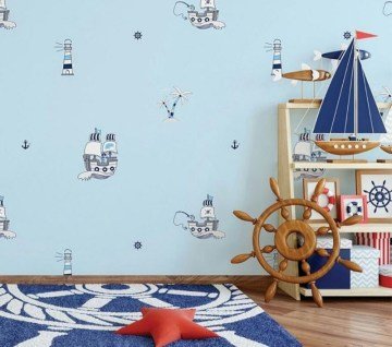 Kayıklı çocuk odası duvar kağıdı Milky-Baby-422-1-kayık-korsan
