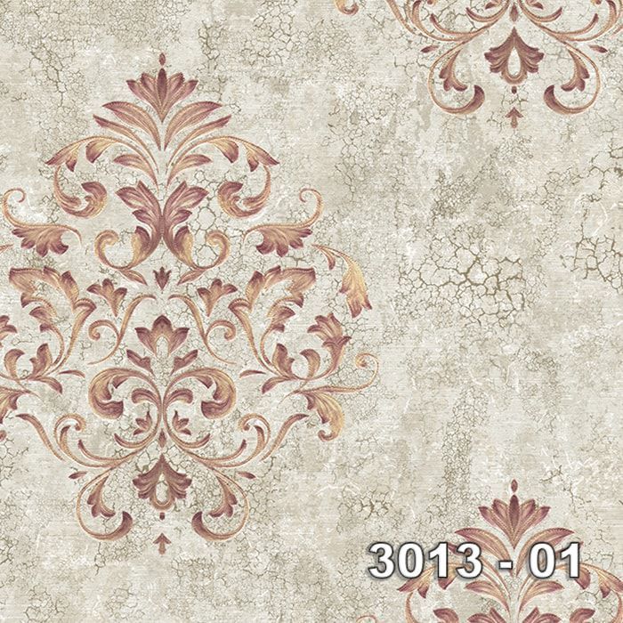 Armani 3013-01-bej-bordo-damask-eskitme-çatlak-desenli-dokulu-modelli-(rulo 16,50m² kaplar)