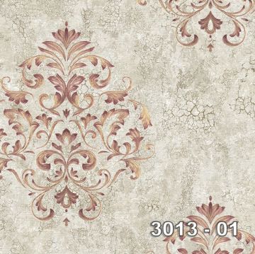 Armani 3013-01-bej-bordo-damask-eskitme-çatlak-desenli-dokulu-modelli-(rulo 16,50m² kaplar)