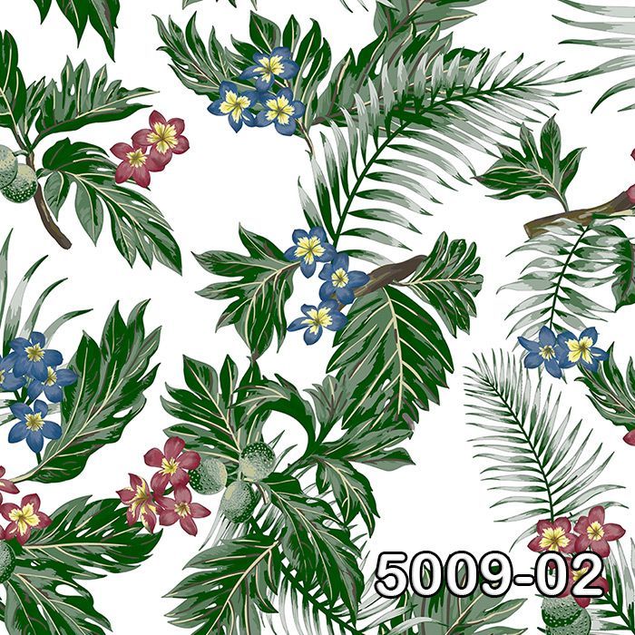 Retro 5009-02-yeşil dallı-yapraklı-beyaz-ithal malzeme.üretim yerli-Desenli-modelli-fon-(16,2 m2)