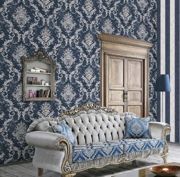 Retro 5001-01-doğal-Mavi-bej-renkli-damask-desenli-modelli-dokulu-fon-(16,2 m2)