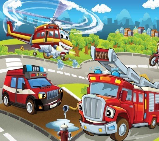Arabalı çocuk-bebek odası Moneta duvar posteri M958-3-kırmızı-helikopter-itfaiye-ambulans-(Vol-2 (Eni: 315 cm x Boyu: 280 cm Ölçü Standart) 8.82 M2 (kaplar