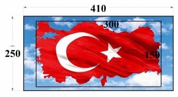 Gergi tavan-Türk bayrağı-Alman ürünü-kırmızı-beyaz-gökyüzü,mavi bulutlu-tavan gergi-kişiye özel