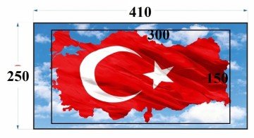 Gergi tavan-Türk bayrağı-Alman ürünü-kırmızı-beyaz-gökyüzü,mavi bulutlu-tavan gergi-kişiye özel