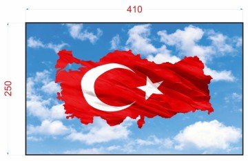 Gergi tavan-Türk bayrağı-Alman ürünü-kırmızı-beyaz-gökyüzü,mavi bulutlu-tavan gergi-kişiye özel