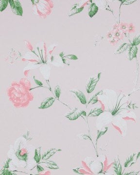 İthal Hollanda-Summer Breeze duvar kağıdı 17884-uçuk pembe-çiçekli-yeşil-yapraklı-fon-(Rulo uzunluk (m10 Rulo genişlik (m): 0,53